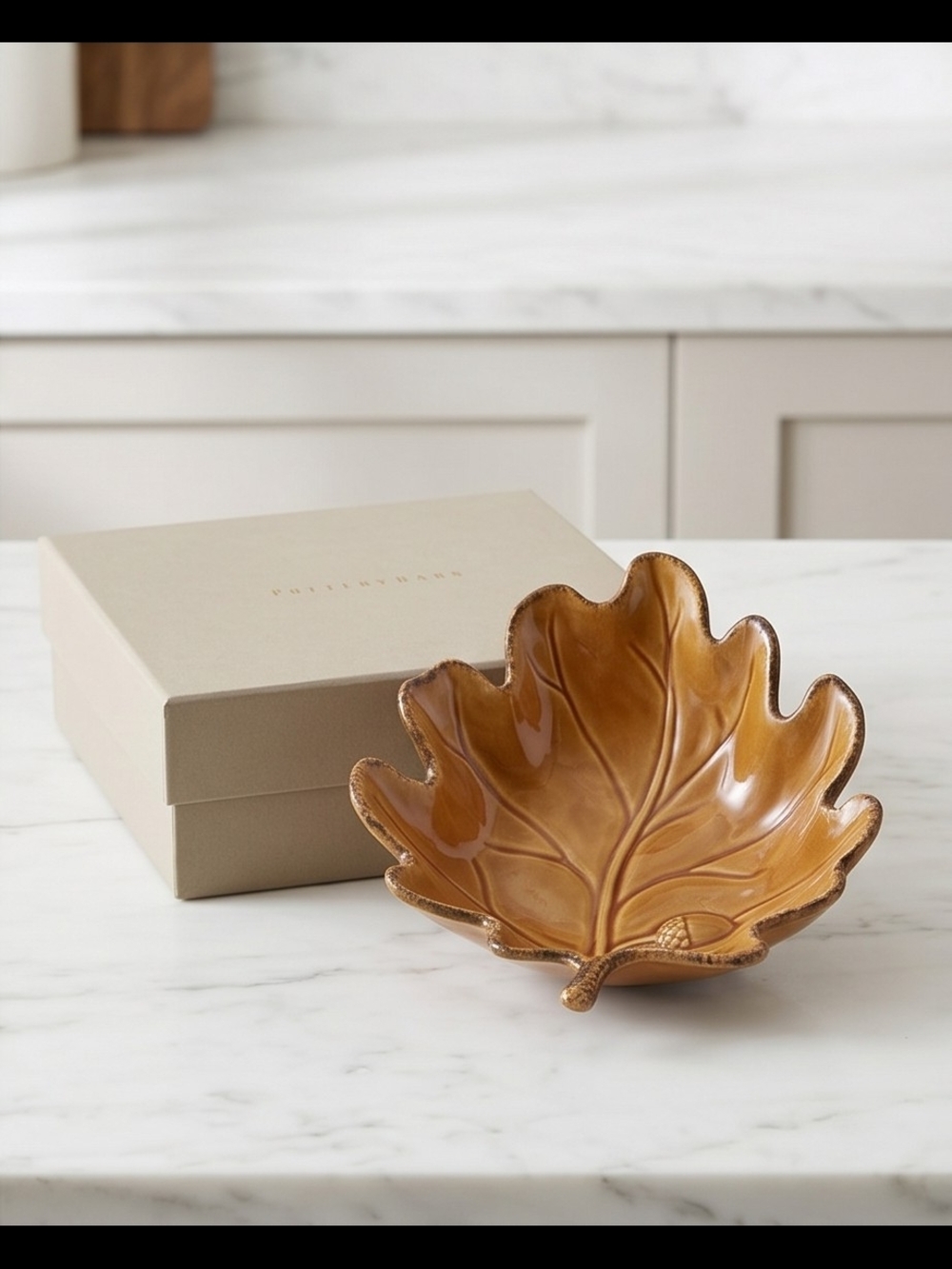 2 Pottery Barn Oak Leaf Ceramic Decorative Bowl - Brown